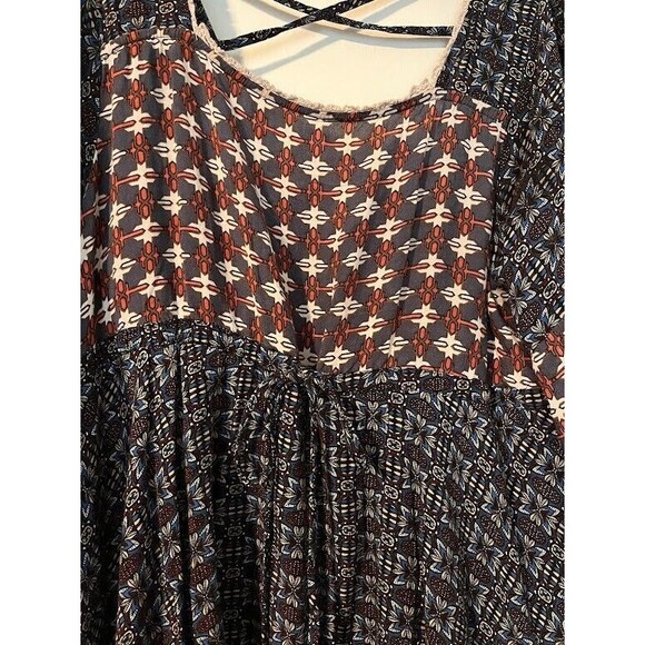 Umgee Tunic Dress M Blue Multi Print Flutter Sleeve Boho Chic Cottagecore Casual - Picture 5 of 6
